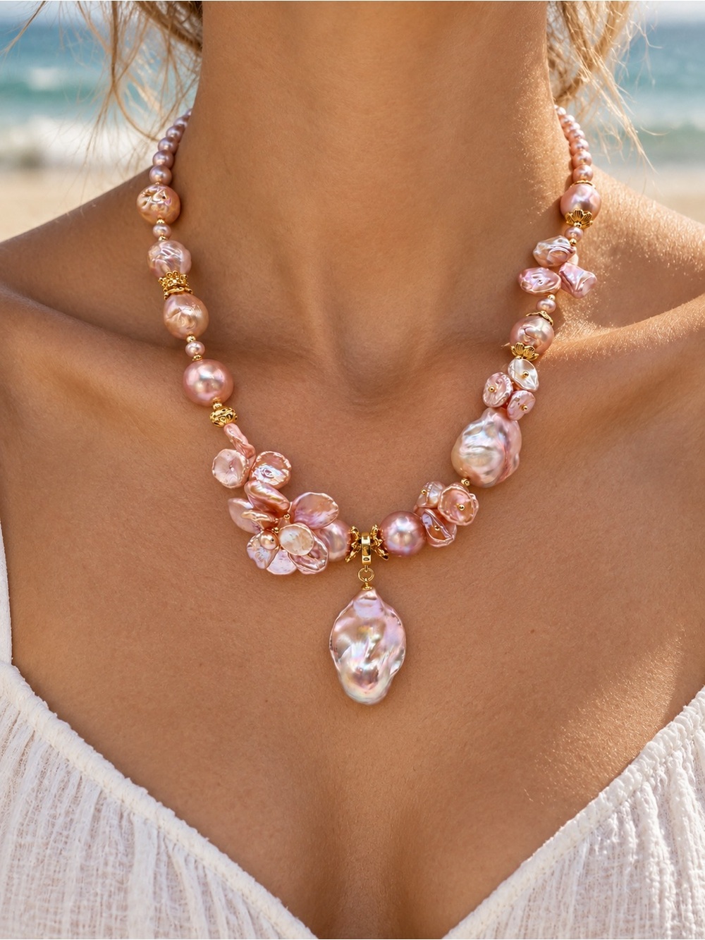 Blush Freshwater Pearl Elegant Necklace RL020